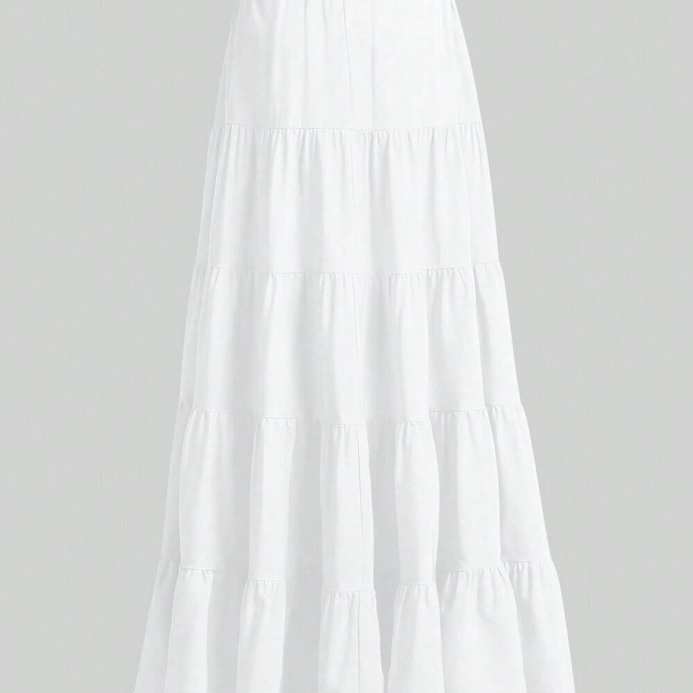 White Casual Women's Multi-Layered Ruffle Hem Long Skirt - Picture 2 of 7